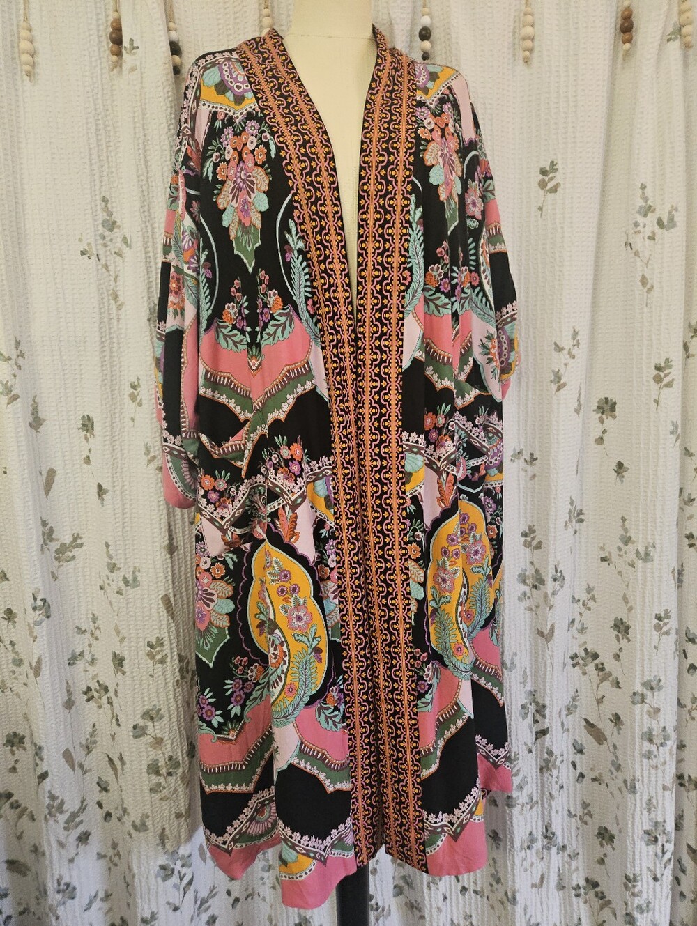 RACHEL ZOE Reversible Robe Kaftan Duster Kimono Small NWT Black Pink Orange